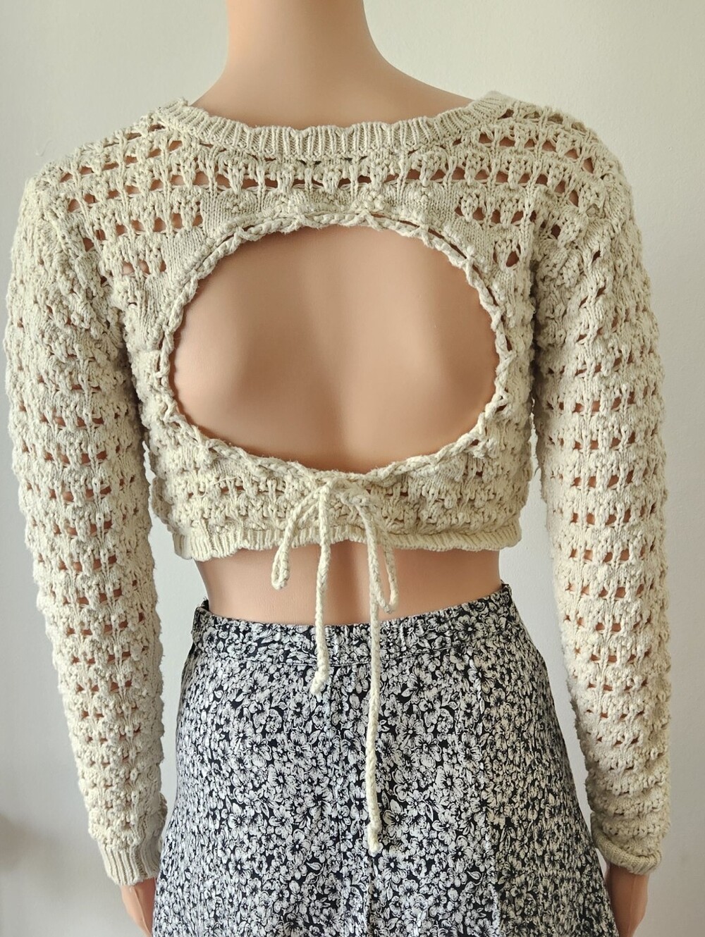 Free People beach beige crochet open back sweater